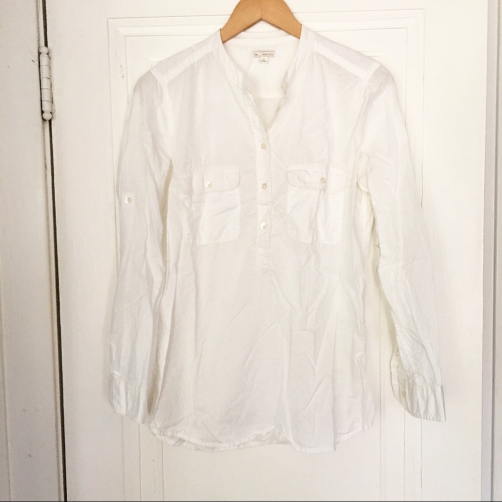 GAP White Long Sleeve Henley Shirt With Pockets